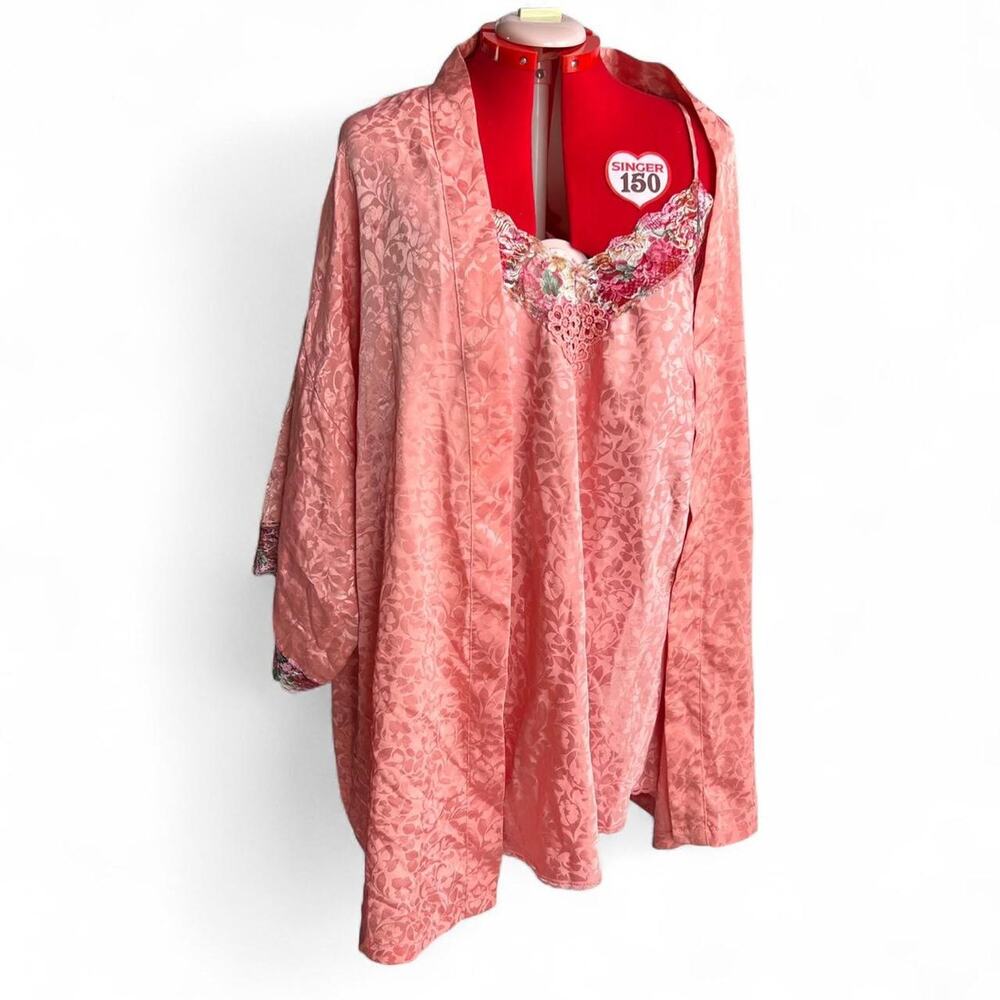 Silky Pink Jacquard Satin Pajama Set with Lace Trim (Brand Unlisted)